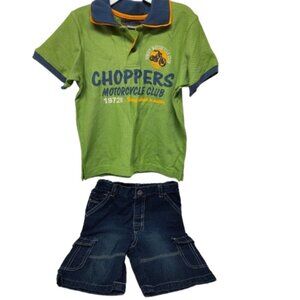 Signature Kids Headquarters 2 Piece Denim Shorts and Collared Tee 3T Boys NWT